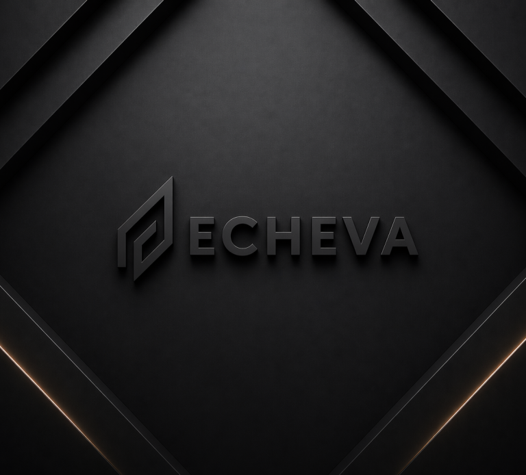 Echeva logo on dark diamond background